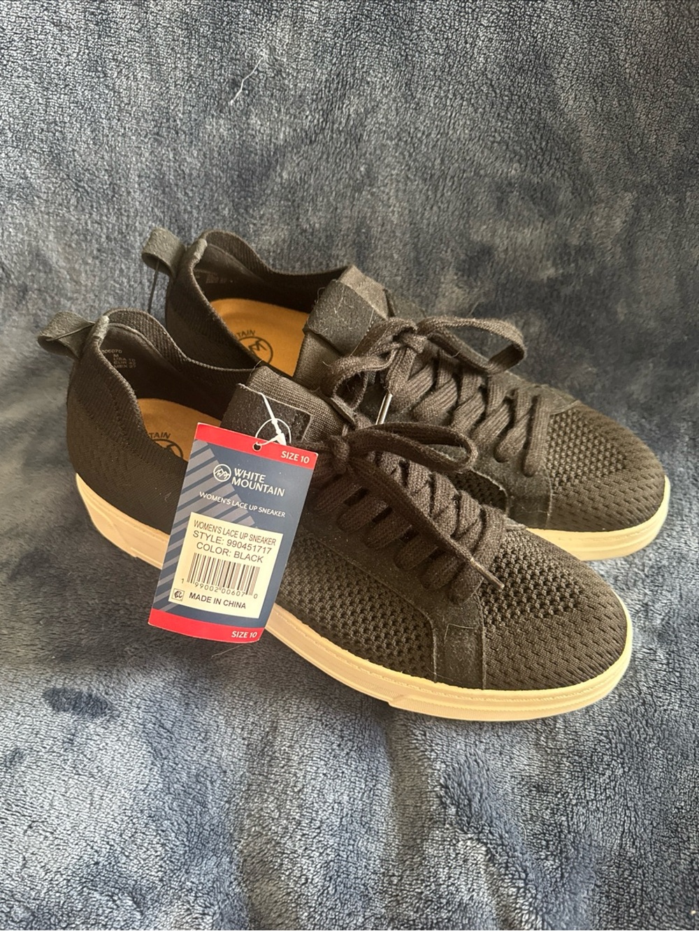 New White Mountain Sneaker Tennis Shoe Womens Woven Lace Up Shoes Black Size 10